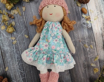 Rag doll girl First doll baby handmade Fabric doll personalized Soft doll for baby Textile Heirloom doll