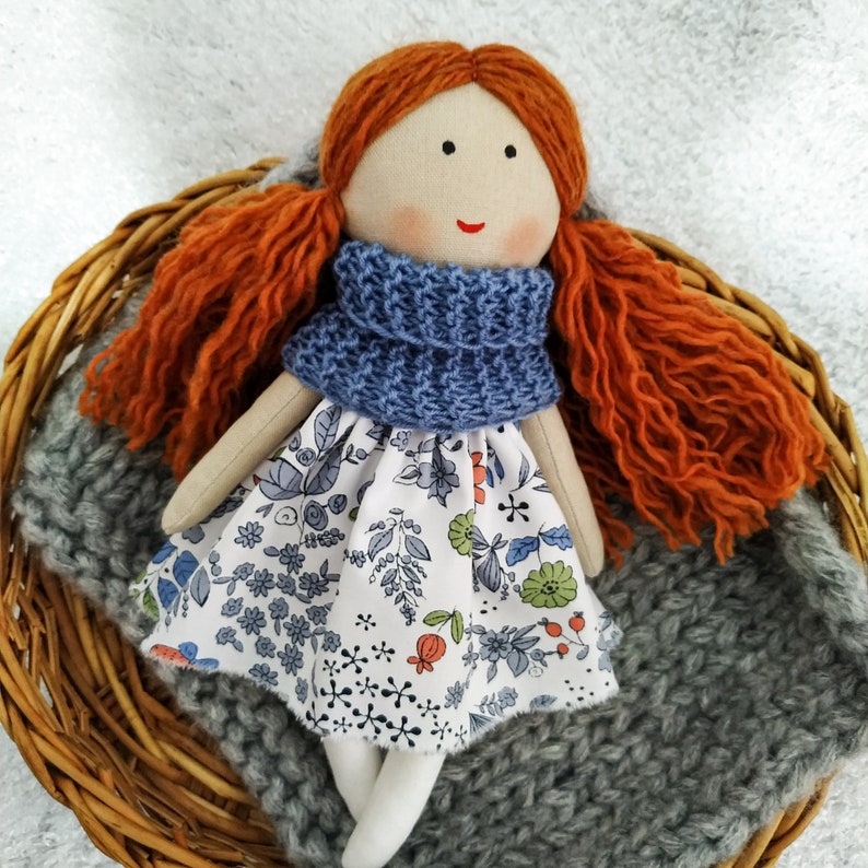 Cloth doll girl Textile first doll Rag doll girl with red hair Fabric soft doll Birthday gift to granddaughter image 2