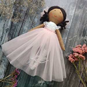 Flower girl doll black skin Ballerina brown skinned doll Princess dark skin doll African American proposal doll Dancing Girl Latino rag doll image 8