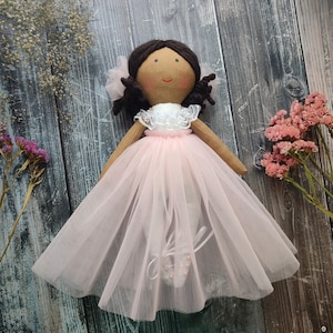 Flower girl doll black skin Ballerina brown skinned doll Princess dark skin doll African American proposal doll Dancing Girl Latino rag doll image 1