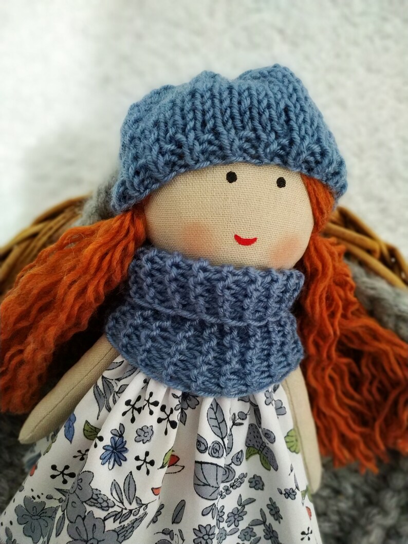 Cloth doll girl Textile first doll Rag doll girl with red hair Fabric soft doll Birthday gift to granddaughter image 5