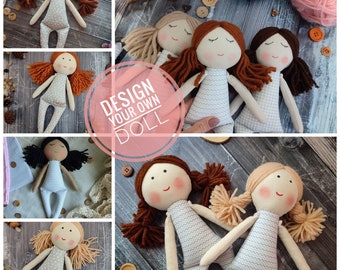 Design your own doll girl Personalised custom rag doll 12" Custom made cloth doll