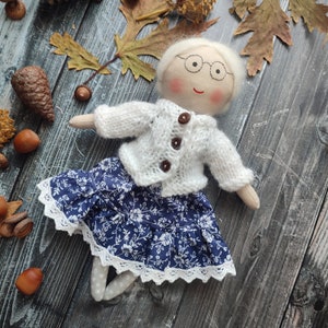 Grandmother rag doll handmade Heirloom granny doll fabric Cloth gramma doll with glasses image 1