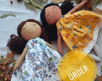 Custom dark skin rag doll girl Look alike American African doll personalized Made to order baby's first fabric doll