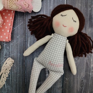 Personalised first doll for baby girl Handmade rag doll with ponytails Textile doll with dress image 4