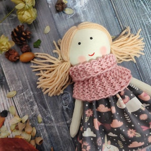 Handmade rag doll girl with removable clothes Cloth toddler doll with corn hair  Fabric heirloom doll for gift