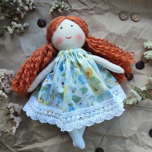 Handmade fabric doll girl with red hair and removable clothes Rag first doll personalized Cloth toddler doll 12 image 6
