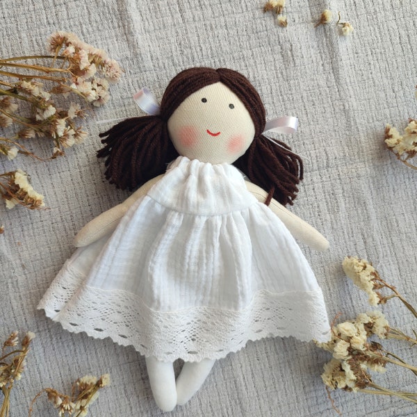 First communion doll Flower girl rag doll Proposal girl doll handmade Textile wedding doll with white dress