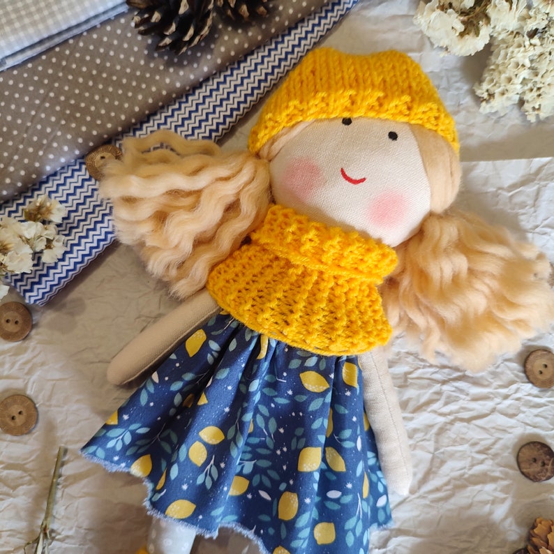 Blonde wavy hair rag doll personalized Handmade cloth doll for little girl doll image 8