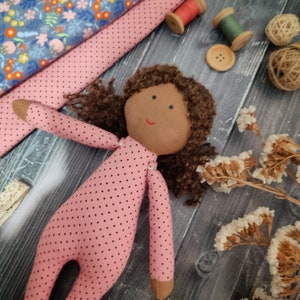 American dark skin cloth doll Black skin rag doll Brown skin first baby doll Biracial handmade soft doll with clothes image 4