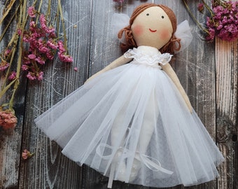 Flower girl doll 12" Proposal girl doll gift Ballerina textile doll Bridesmaid cloth doll Wedding personalized doll First communion tag doll