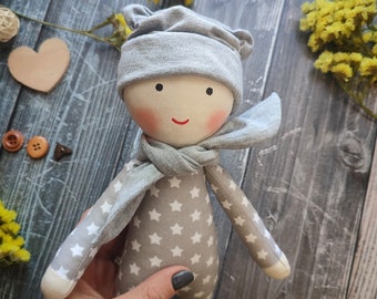 Rag doll for boy, Scandinavian style doll, Baby's first doll handmade, First Birthday Gift, Sleeping soft doll, New baby gift