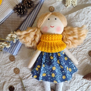Blonde wavy hair rag doll personalized Handmade cloth doll for little girl doll image 6