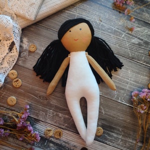 Multiracial rag doll girl handmade with removable clothes Asian cloth doll with long black hair Latino personalized soft doll image 5