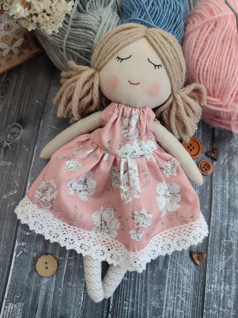 Personalised rag doll girl Baby first doll Cloth doll for kids First birthday gift Doll for one year Children friendly New baby gift image 2