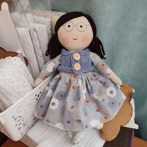 Textile doll girl with glasses Rag doll girl with removable clothes Cloth look alike doll for little girls