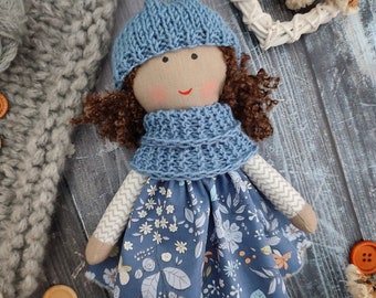 Biracial cloth doll with removable clothes Handmade brown skinned rag doll girl with curly hair Personalised first baby doll
