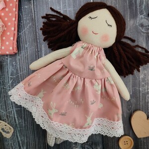 Personalised first doll for baby girl Handmade rag doll with ponytails Textile doll with dress image 7