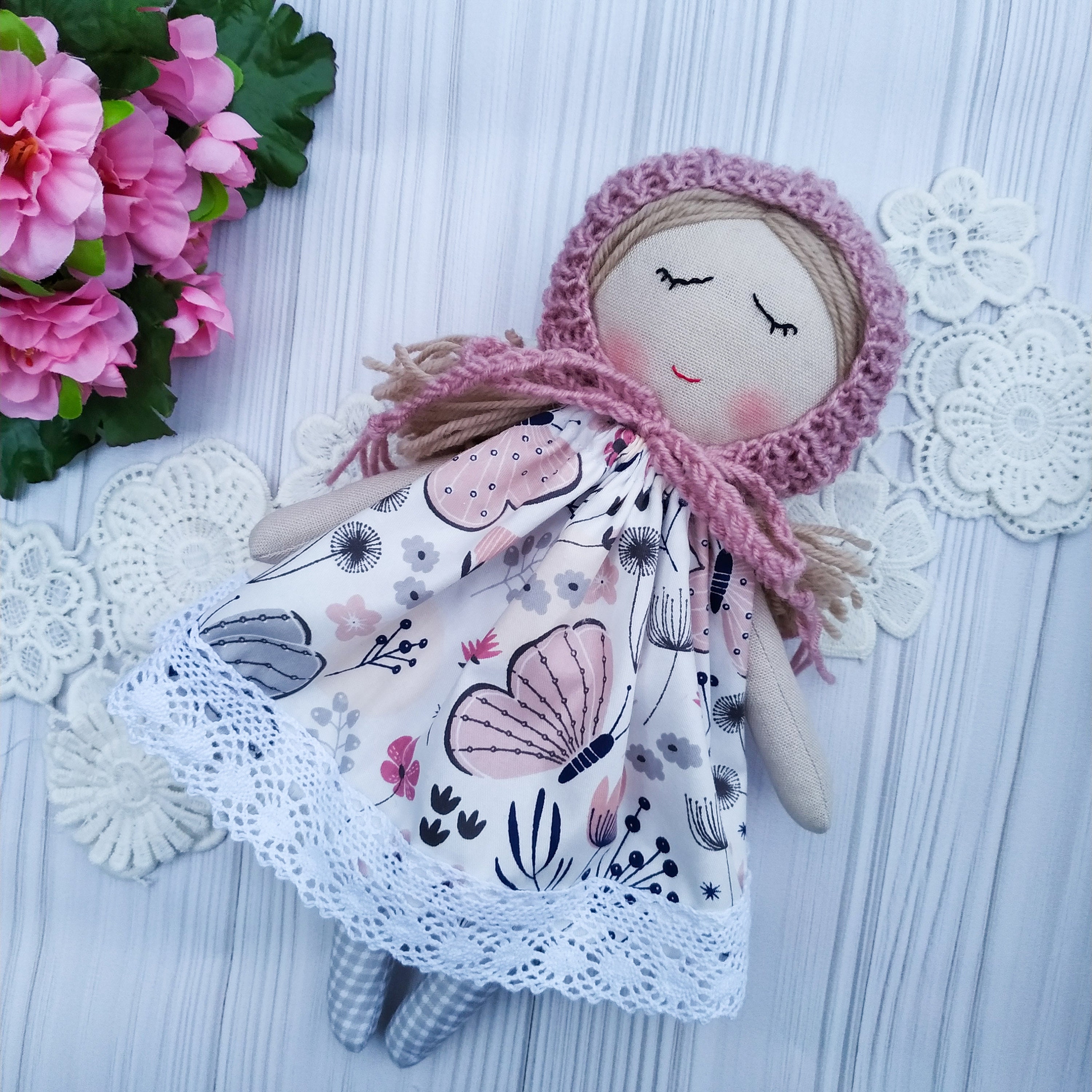 First doll baby bonnet handmade Fabric doll personalized Rag | Etsy