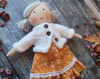 Grandmother rag doll handmade Heirloom gramma doll fabric Cloth granny doll with grey hair Textile gift doll grandma