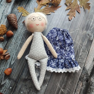 Grandmother rag doll handmade Heirloom granny doll fabric Cloth gramma doll with glasses image 5