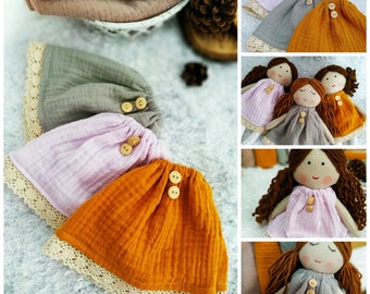 Extra dress for doll 10-12" Cotton doll's dress with lace Muslin dress for doll