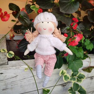 Handmade rag doll girl with knitted sweater and cotton pants Christmas gift doll for granddaughter Little girl doll personalized image 8