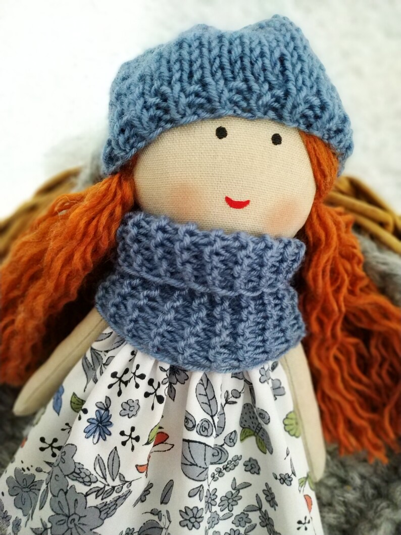 Cloth doll girl Textile first doll Rag doll girl with red hair Fabric soft doll Birthday gift to granddaughter image 8