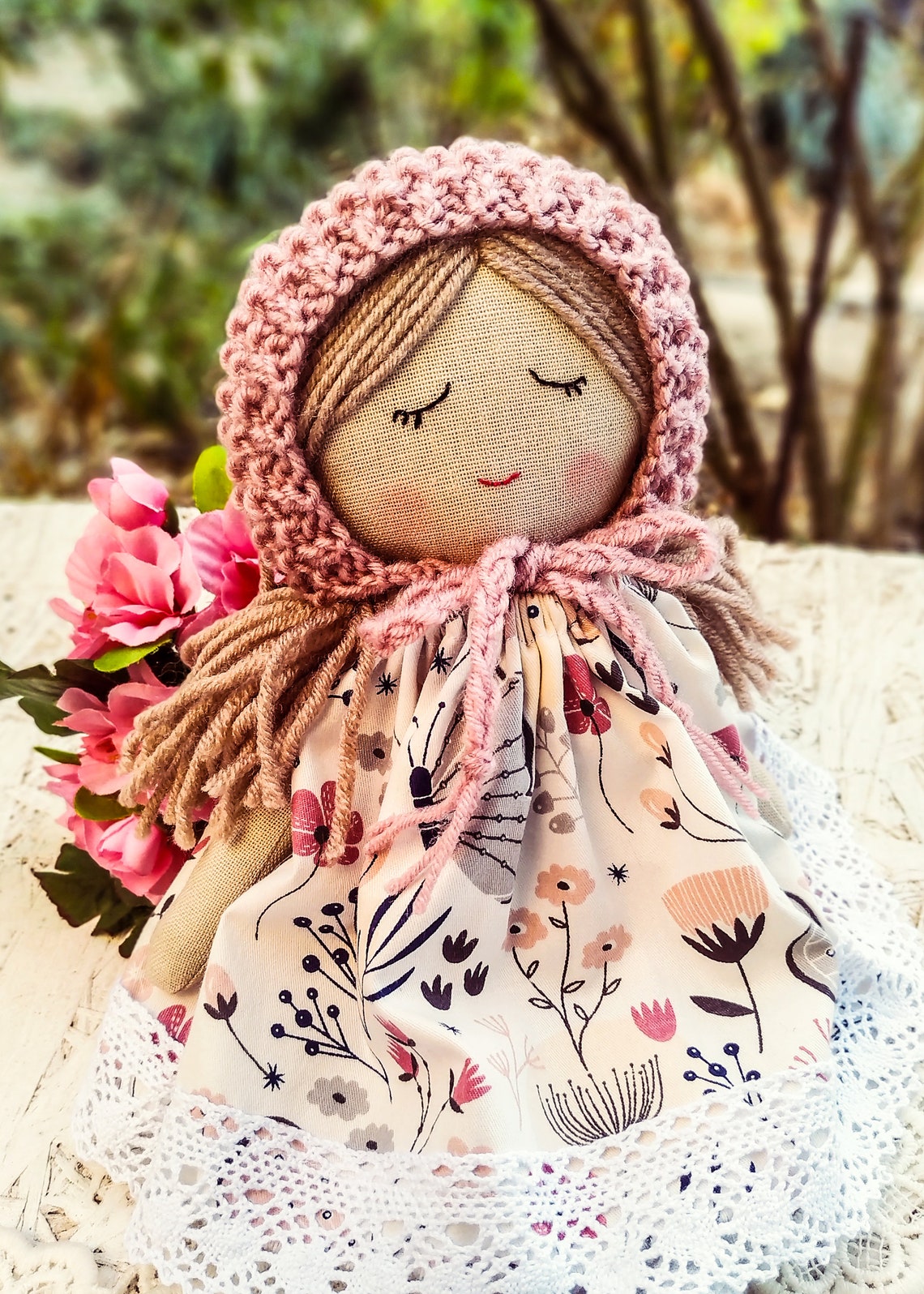 First doll baby bonnet handmade Fabric doll personalized Rag | Etsy