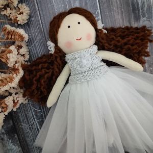 Custom beautiful rag doll 12 inch with tule dress Flower girl doll gift First communion doll fabric Princess rag doll image 8