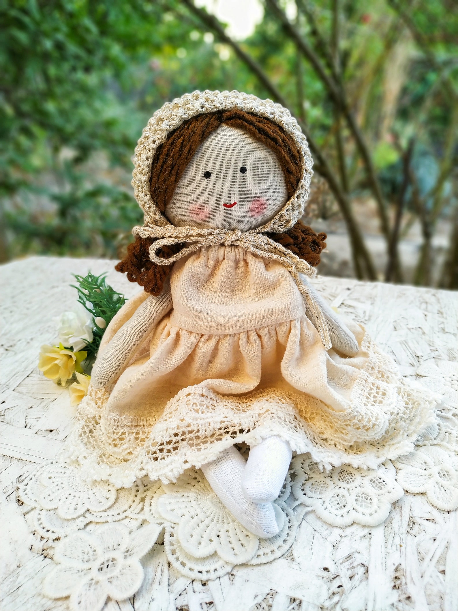 Cloth doll baby bonnet Fabric doll personalized Rag doll girl | Etsy