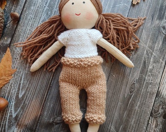 Knitting pants for doll 12" Handmade clothes for dolls Knitting accessories for doll Outfit for rag goll girl
