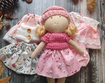 Handmade rag doll girl with clothes Personalised cloth doll with wardrobe Dolls outfit set with fabric doll