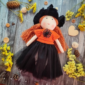Halloween rag doll handmade Witch textile doll Halloween decorations