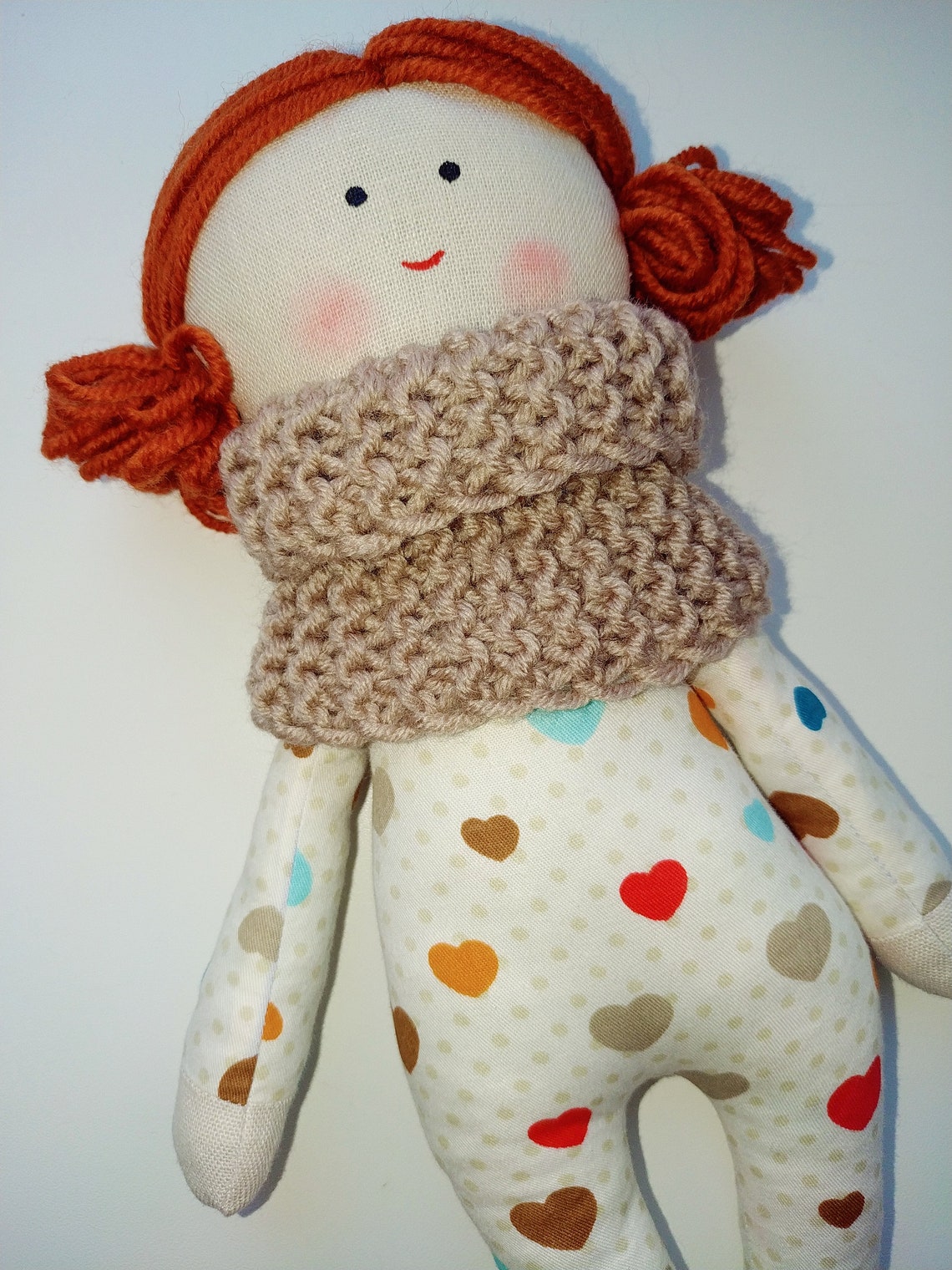 First cloth doll with red hair Little girl Valentine's day Etsy