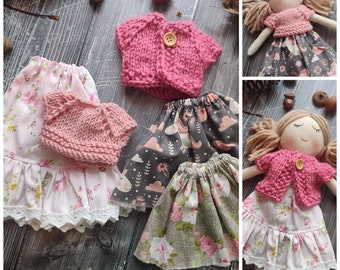 Handmade clothes for doll 12" Cotton doll's skirts, knitting jackets and dress Accessories for doll girl Extra doll's outfit
