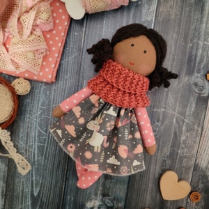 Dark skin soft doll with clothes Black skin rag doll girl Brown skin first baby doll Biracial handmade cloth doll image 5