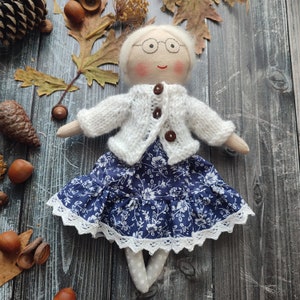 Grandmother rag doll handmade Heirloom granny doll fabric Cloth gramma doll with glasses image 4