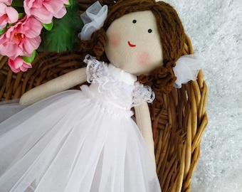 Flower girl doll Proposal girl doll 12" Ballerina doll Bridesmaid cloth doll Wedding personalized doll First communion doll