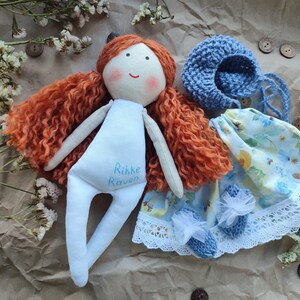 Handmade fabric doll girl with red hair and removable clothes Rag first doll personalized Cloth toddler doll 12 image 3