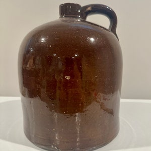 Antique Primitive Whiskey Jug Brown Stoneware Crock