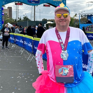 Blue and Pink! Sleeping Beauty Princess Running Costume Men&#39;s Athletic T-shirt