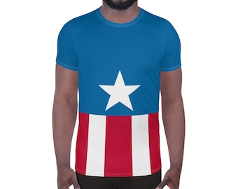 Captain Red White and Blue Running Costume Men's Athletic T-shirt