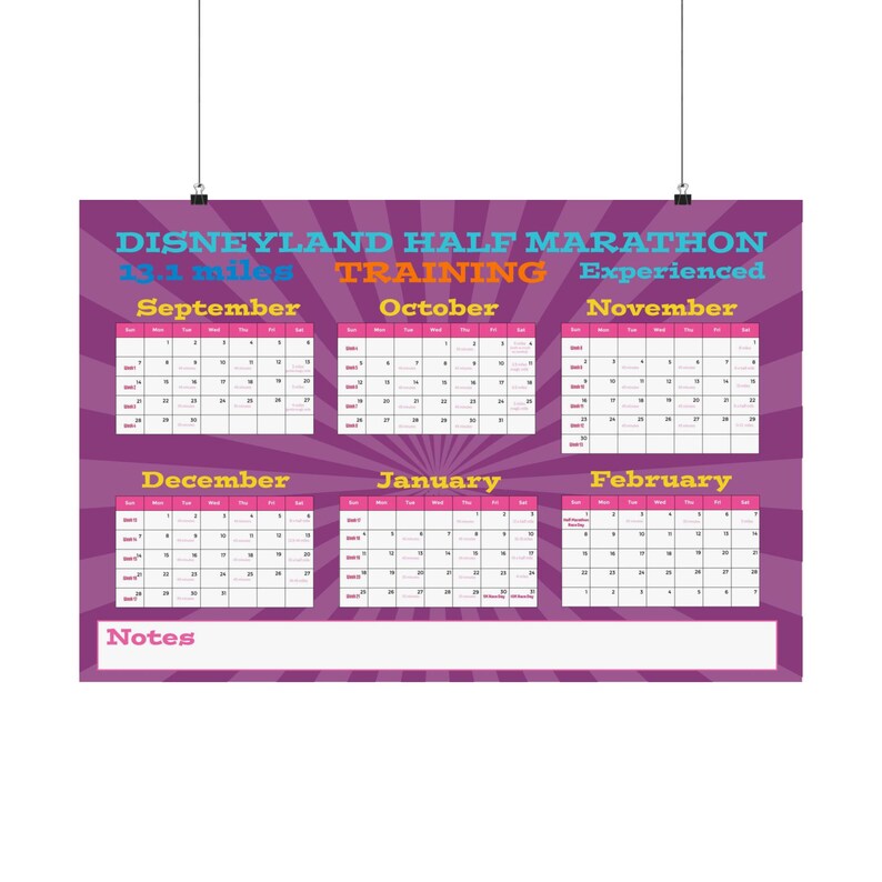 2026 Disneyland Half Marathon With Experienced Training Plan Calendar