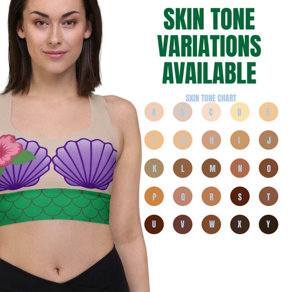 Skin Tone Variations Mermaid Shell Princess Running Costume Longline sports bra