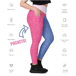 Pink and Blue! New Design Sleeping Beauty Princess Running Costume Leggings with pockets