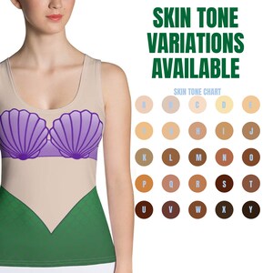 Skin Tone Variations Mermaid Shell No Flower Princess Running Costume Tank Top