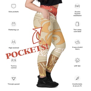 Polynesian Princess Running Costume Recycled Leggings with Pockets