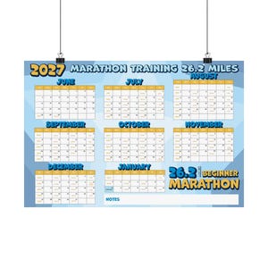 Calendrier d'entraînement du marathon Disney pour débutants 2027 AVEC KILOMÉTRAGE Poster