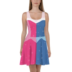 Blue and Pink! Sleeping Beauty Princess Running Costume Skater Dress